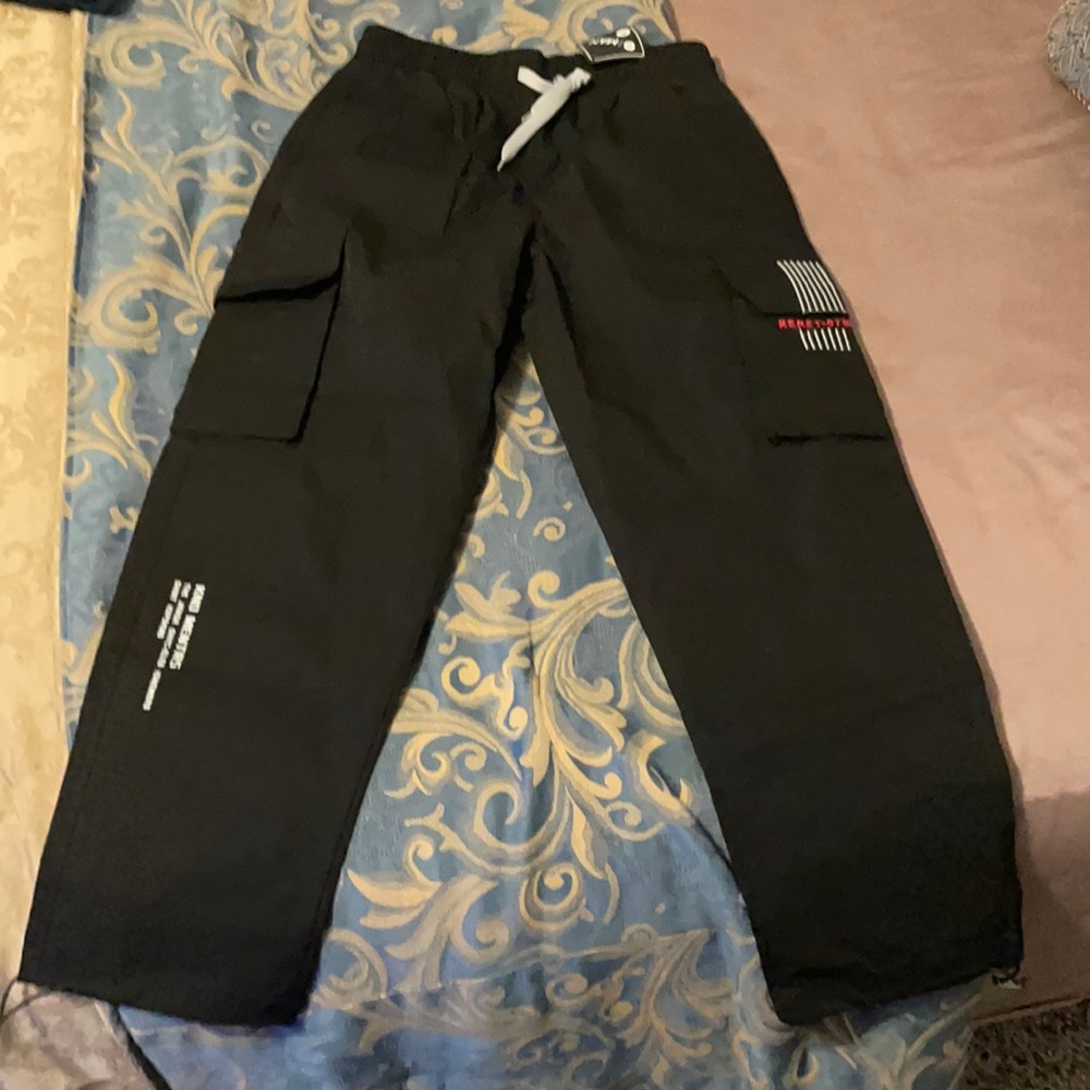 Letter Print Cargo Jogger Pants - Black
